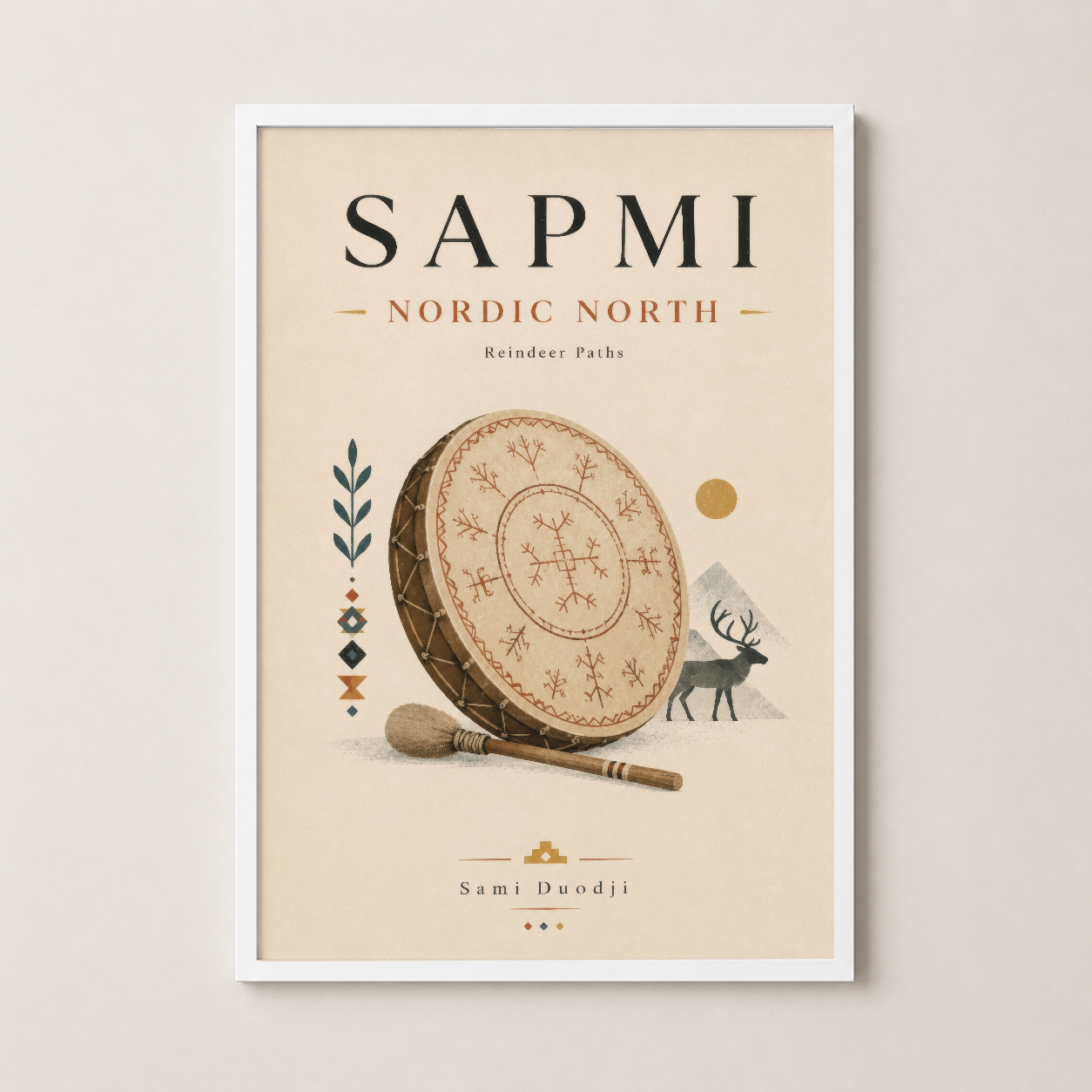 Sapmi Nordic North tablosu beyaz çerçevede, çağdaş iç mekanlar için şık seçim