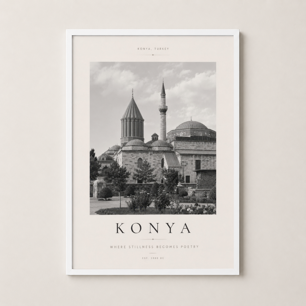 Konya Selimiye Camii sanat tablosu beyaz çerçevede, modern dekorasyon için ideal görünümü.