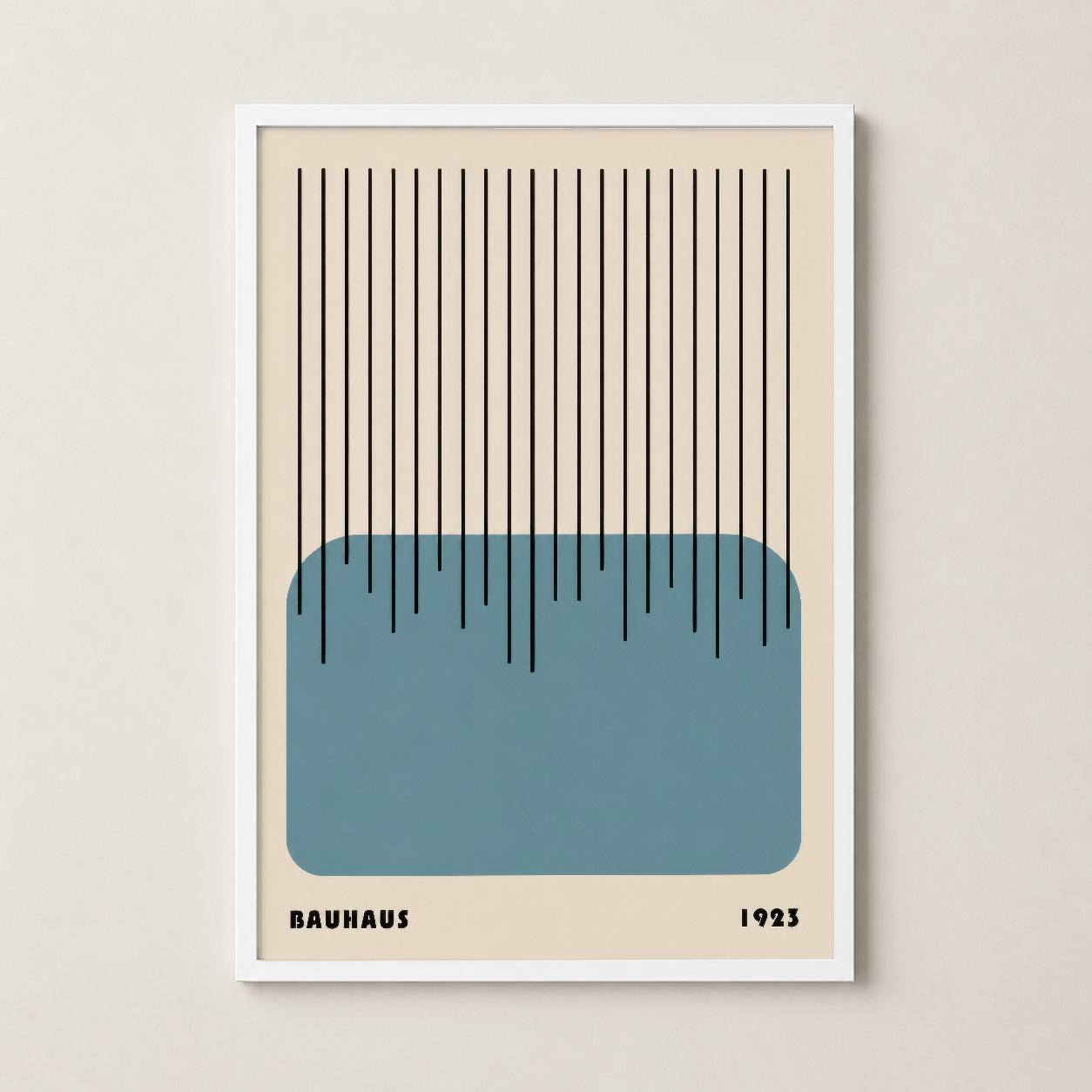 Beyaz çerçevede Bauhaus geometrik sanat, sade ve şık minimal tasarım.