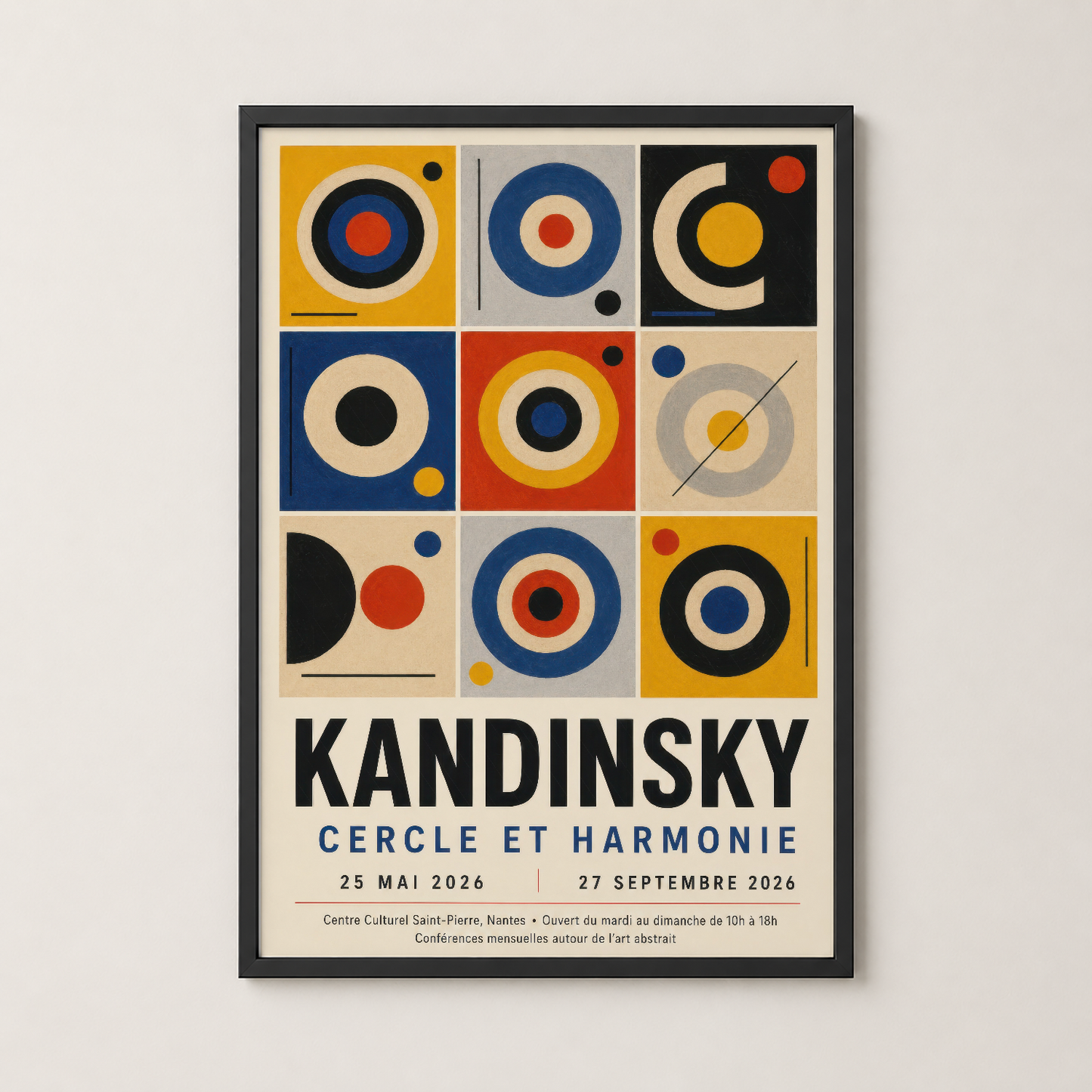 Kandinsky Cercle et Harmonie tablosu siyah çerçevede, soyut sanat şaheserinin modern sunumu