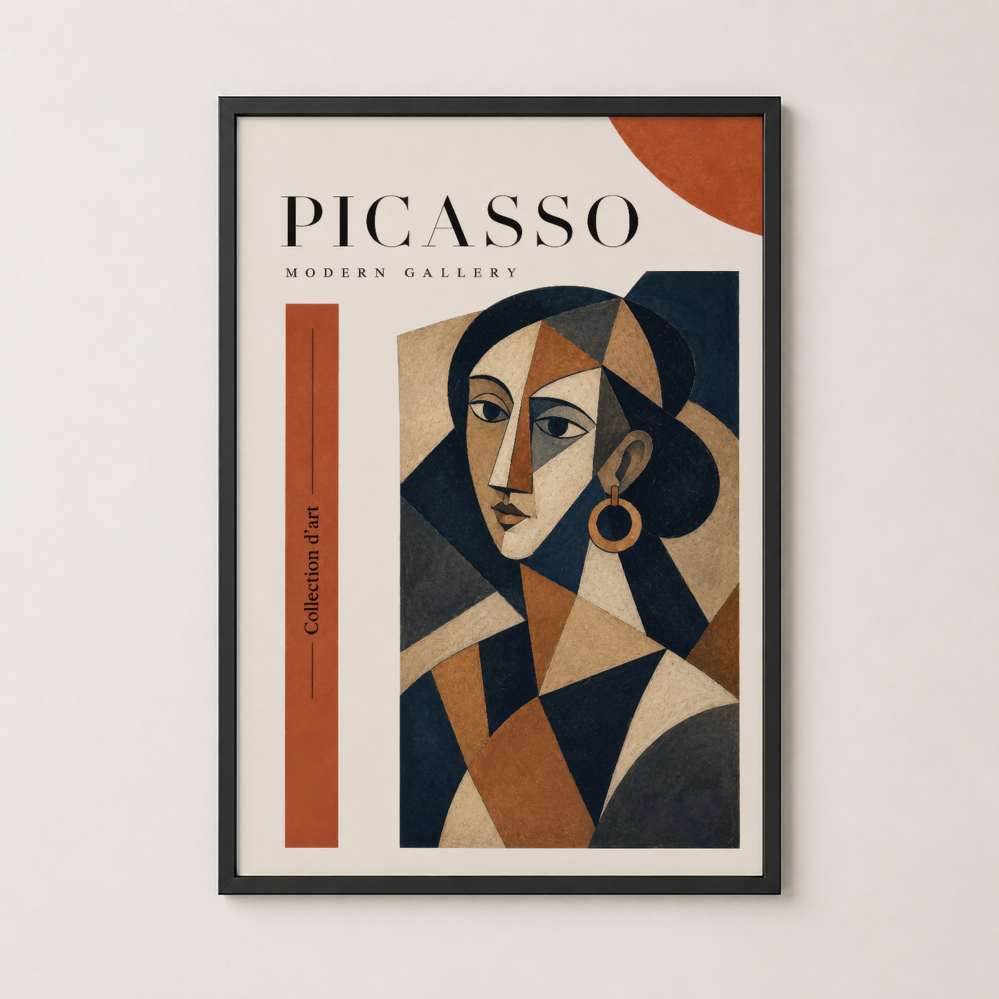 Siyah çerçeveli Picasso tablosu, geometrik portre tasarımıyla minimalist iç mekan dekorasyonuna şık bir çağdaş touch katıyor.