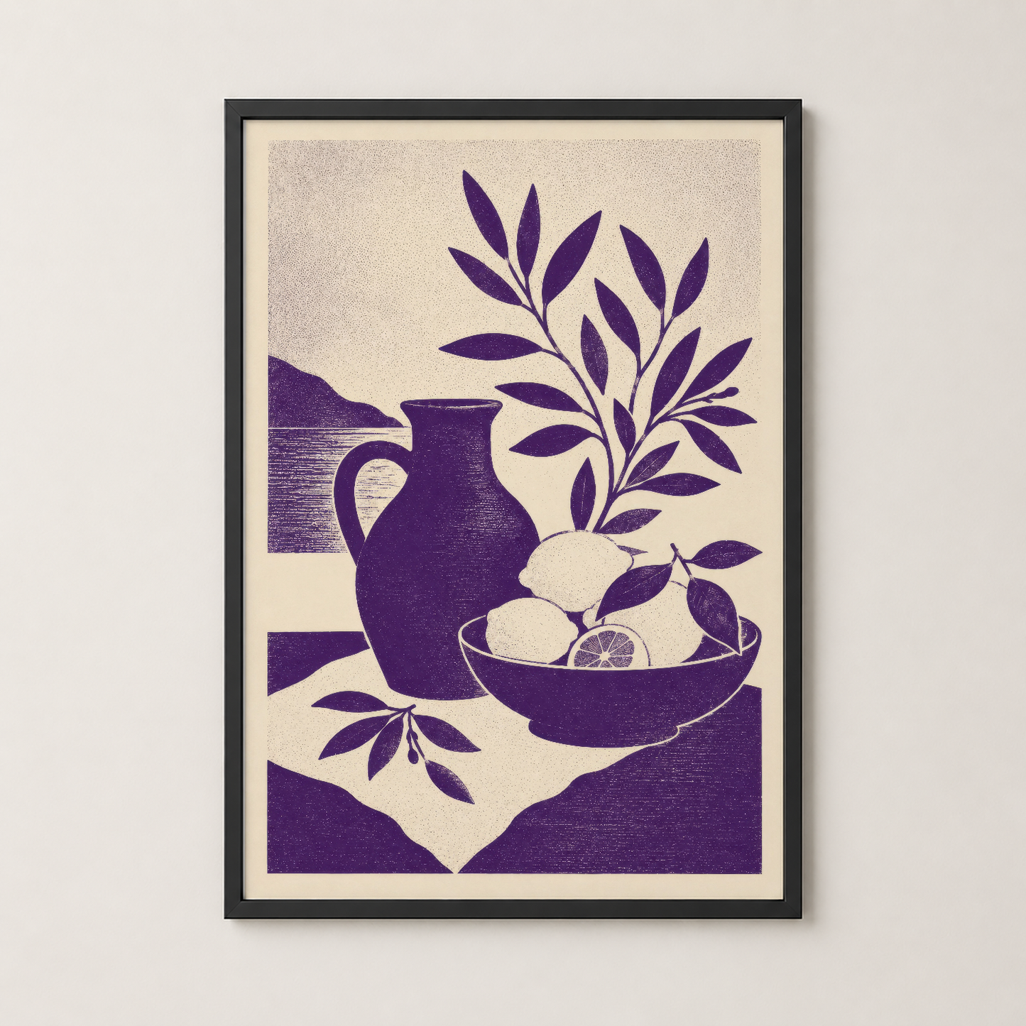 Siyah çerçeveli sanat posteri, vintage boho tasarım, interior duvar dekorasyonu.