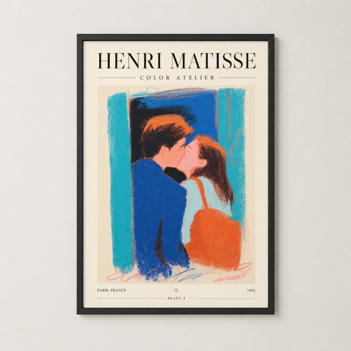 Henri Matisse Color Atelier posteri, şık siyah çerçeve içinde modern bir duvar dekorasyon çözümü.