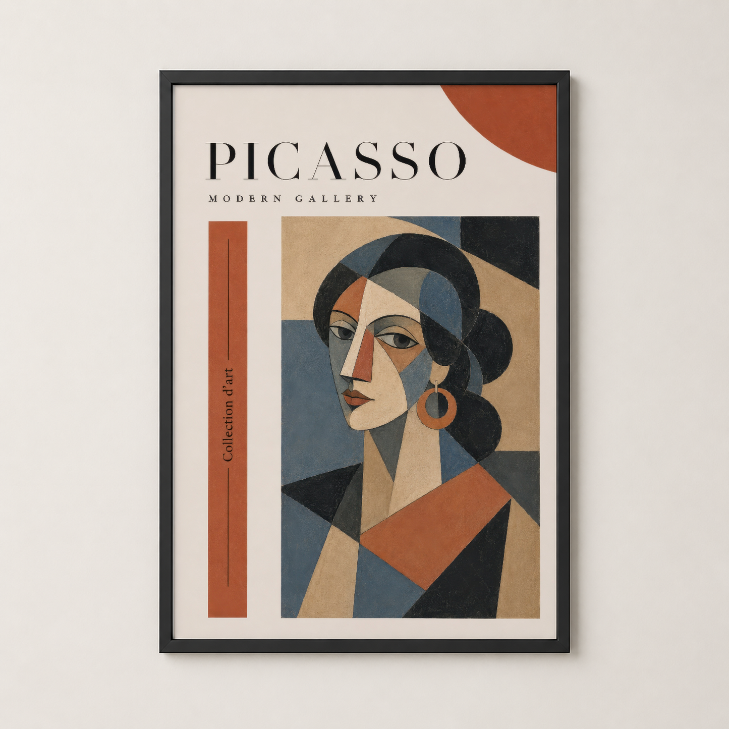 Siyah çerçeveli Picasso Modern Gallery posteri, art deco tarzı portre tasarımı
