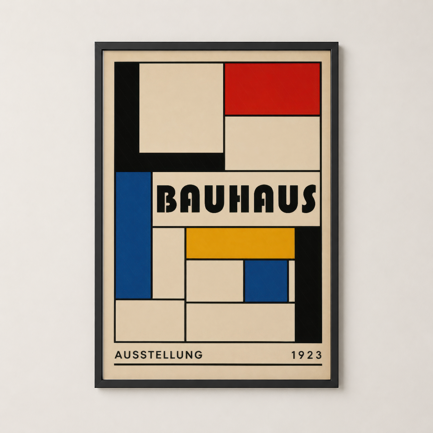 Bauhaus 1923 posterinin siyah çerçeveli versiyonu, çağdaş iç mekan dekorasyonu için geometrik sanat baskısı