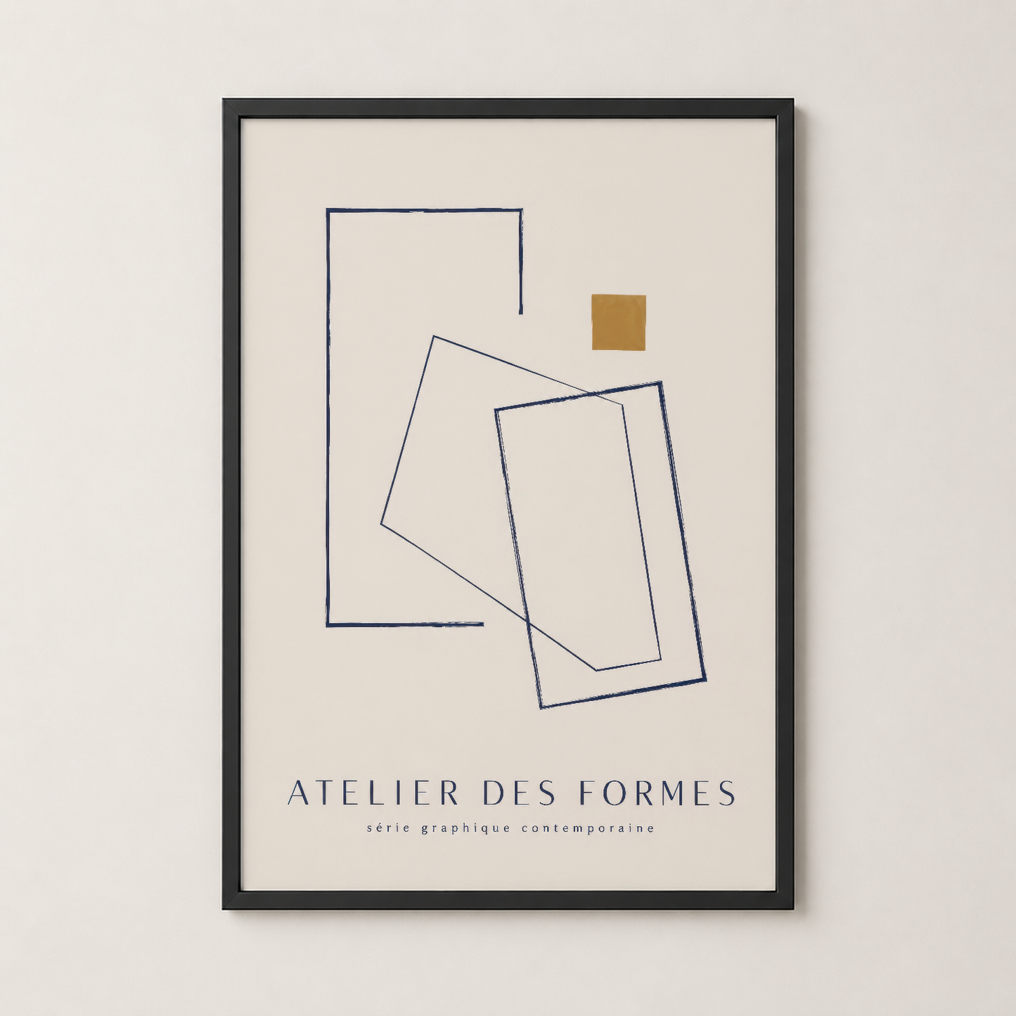 Siyah çerçeveli geometrik formlar poster, modern iç dekorasyona uyum sağlayan zarif duvar sanatı.