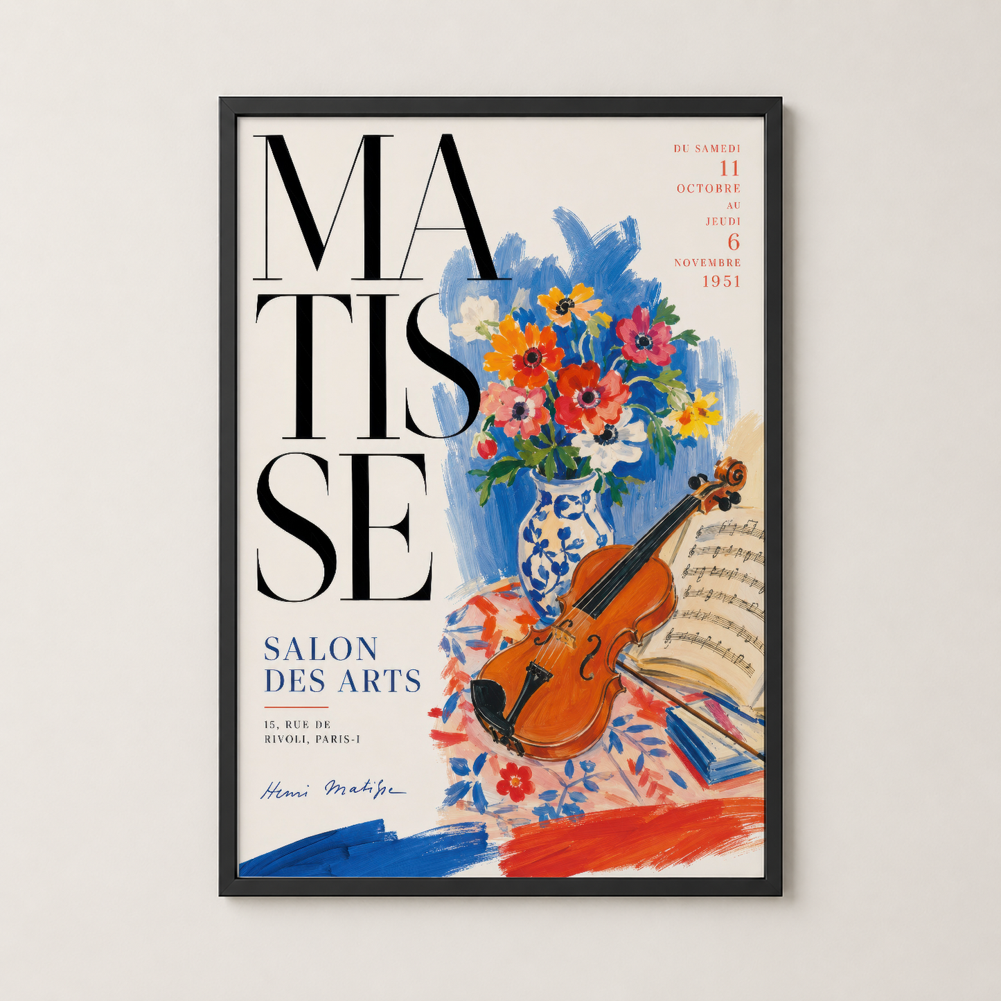 Siyah çerçevede Matisse Salon des Arts tablosu, canlı renk ve sanat dekorasyonu.
