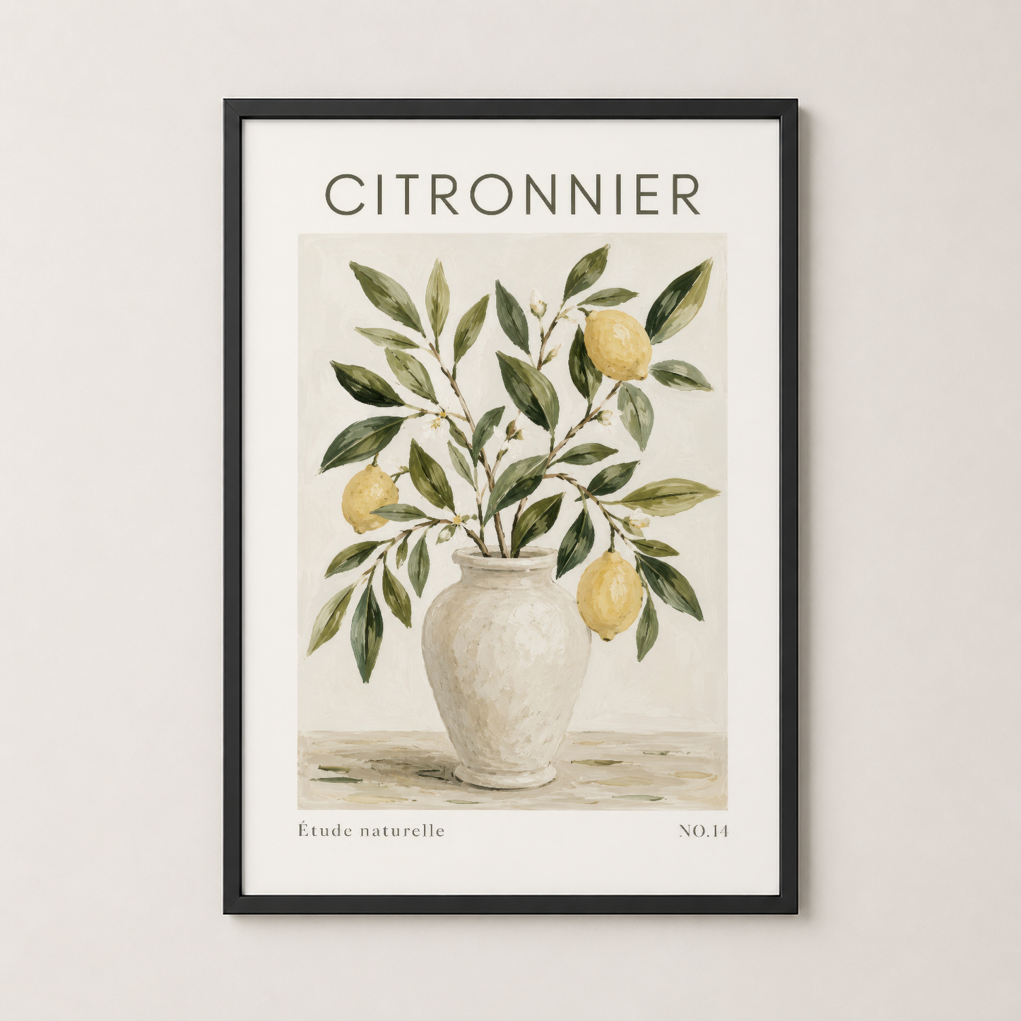 Siyah çerçeveli sitronnier tablosu, modern iç mekanlar için vintage botanik poster.