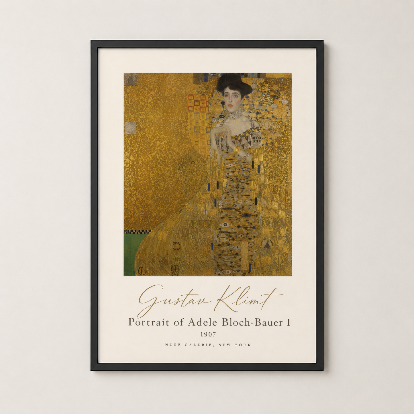 Klimt'in başyapıtı siyah çerçeveli modern çerçevede, oturma odasına sanat ve zarafet katan poster.
