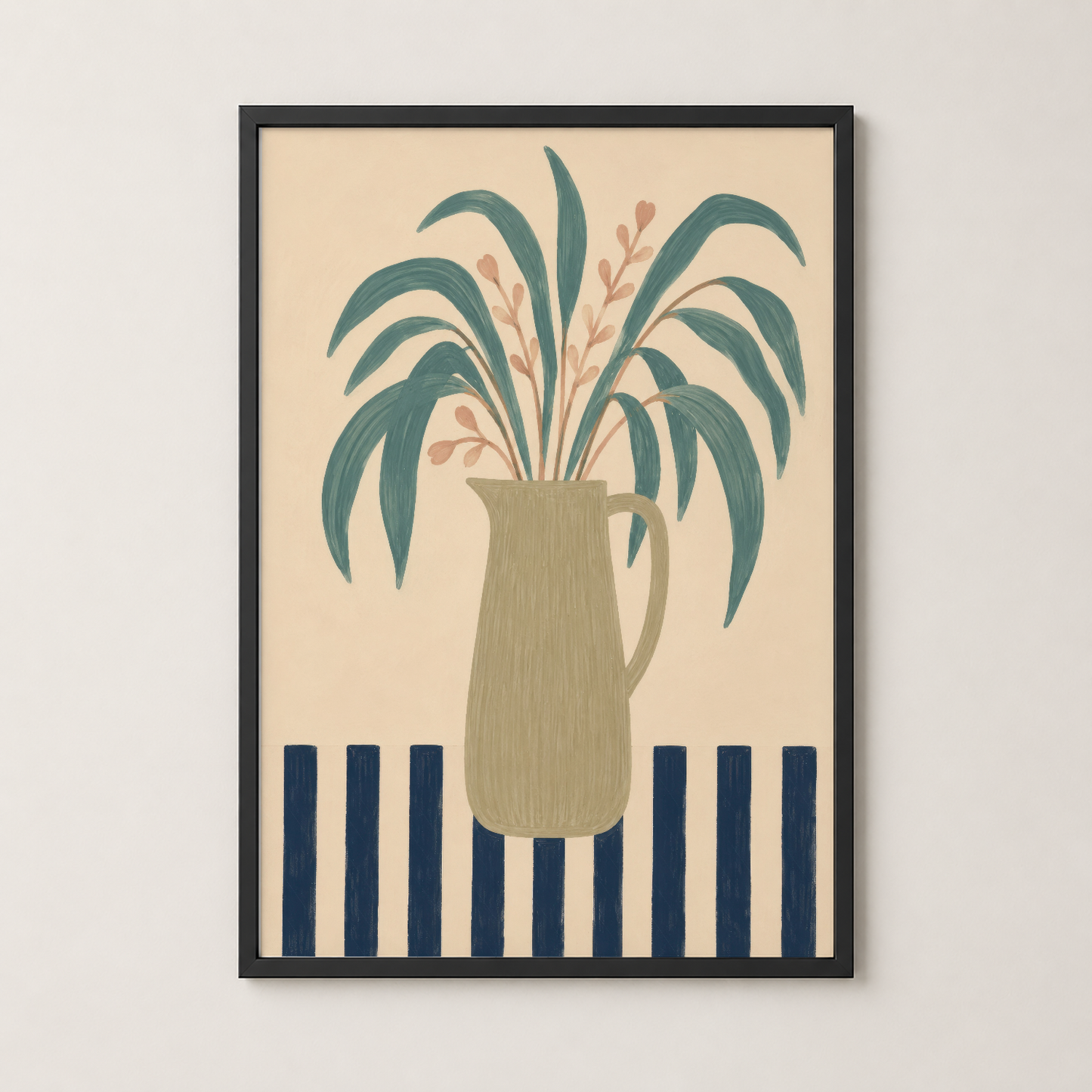 Çiçekli bitki posteri siyah çerçevede, modern minimal dekorasyon için ideal duvar sanatı