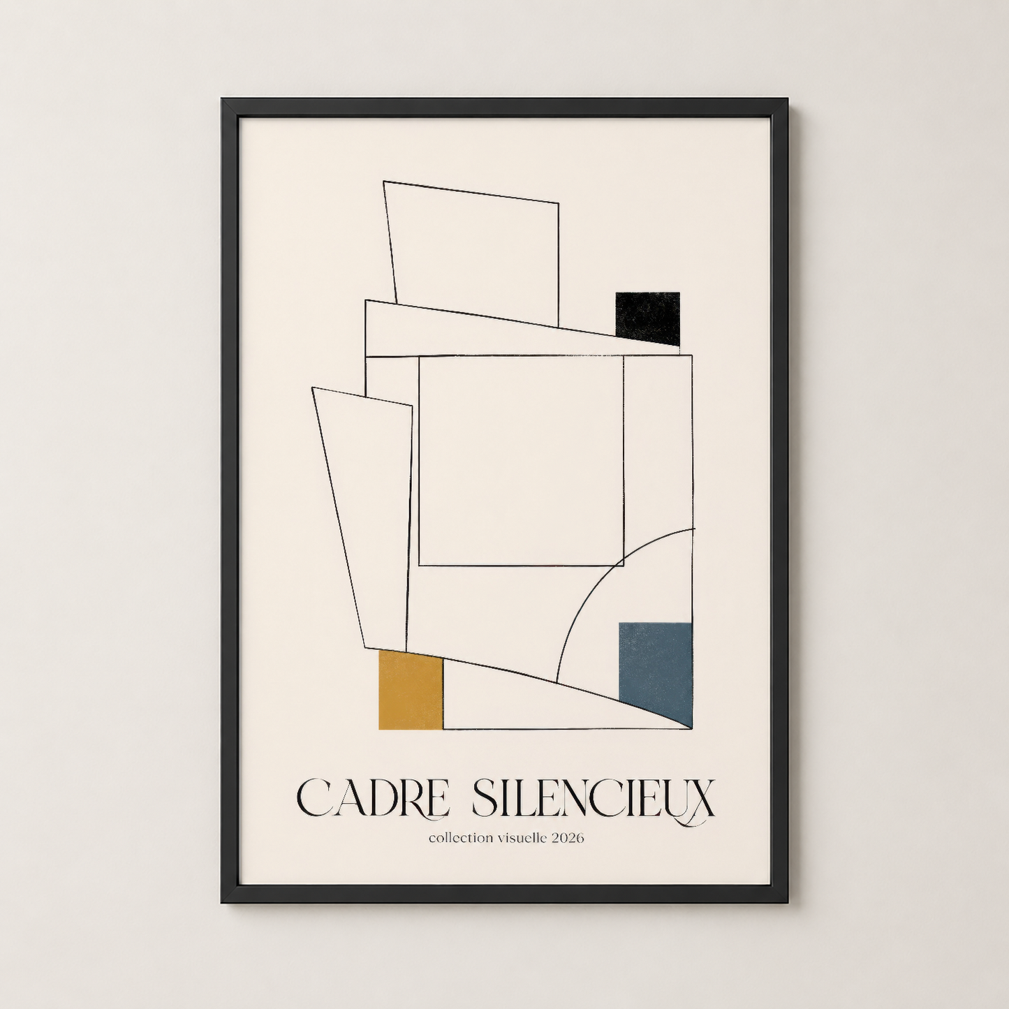 Cadre Silencieux tablosu siyah çerçevede, modern iç mekan dekorasyonu için ideal sanat eseri.