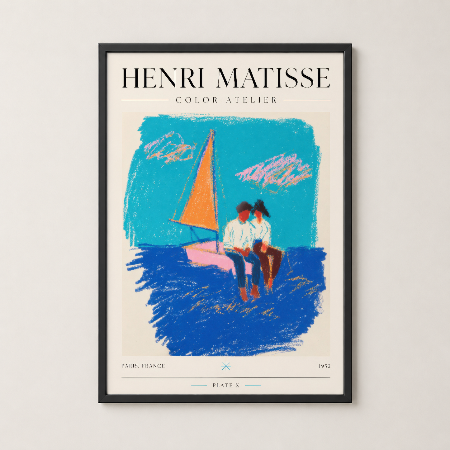 Matisse Color Atelier posteri siyah çerçevede: canlı renkleri ve sade detaylarıyla modern dekorasyon.