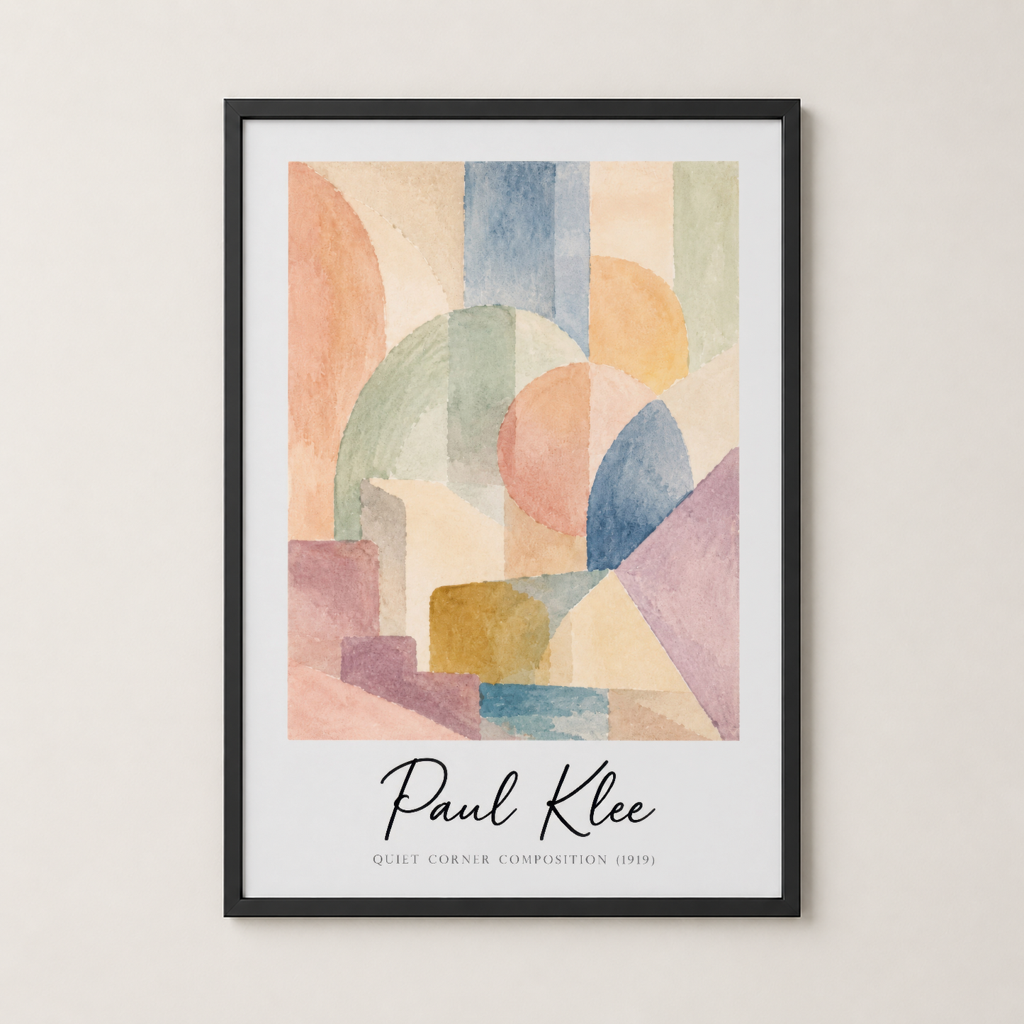 Paul Klee eserinin siyah çerçeveli versiyonu, krem pasparta ile modern ve şık bir duvar dekorasyonu için hazır.