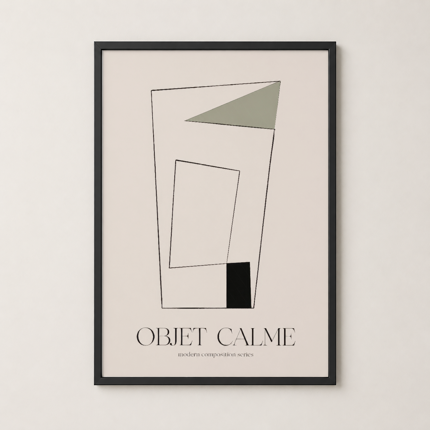 Siyah çerçeveli Objet Calme posteri, çizgisel kompozisyon ve yumuşak renk paletine sahip