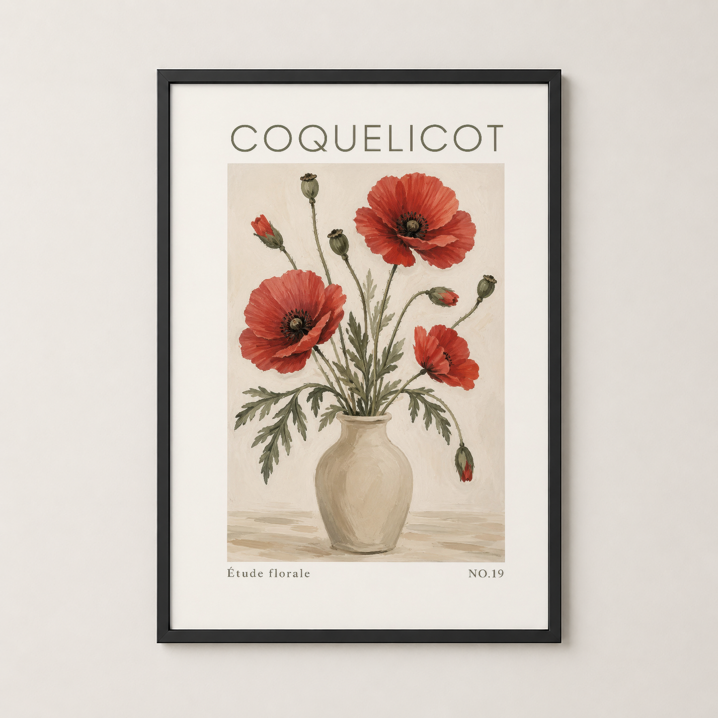 Siyah çerçeveli gelincik çiçek tablosu, modern iç mekanlar için zarafet ve renk katacak botanik poster.