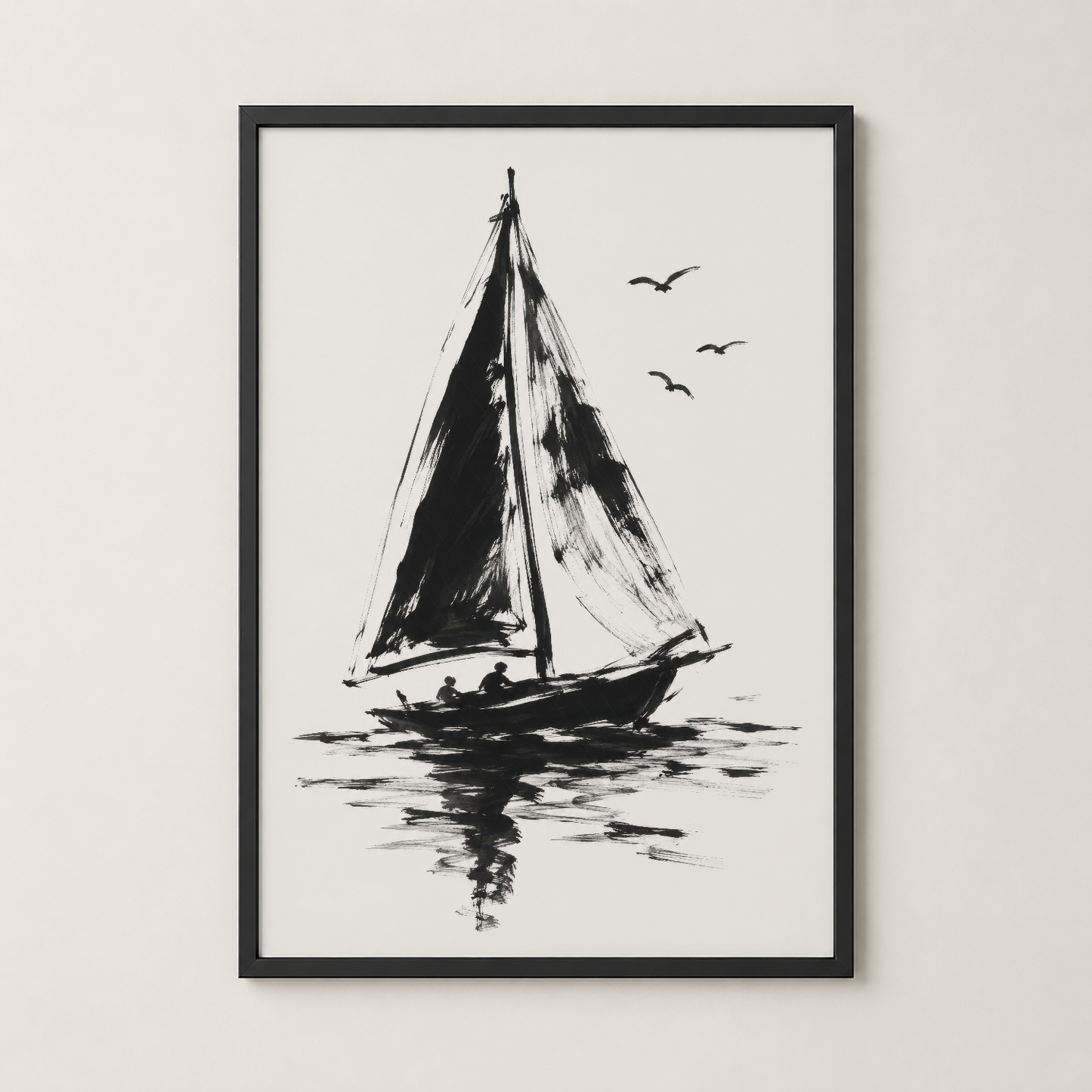 Siyah çerçeveli yelkenli tekne posteri, klasik deniz temalı sanat eseri modern iç mekana uygun.