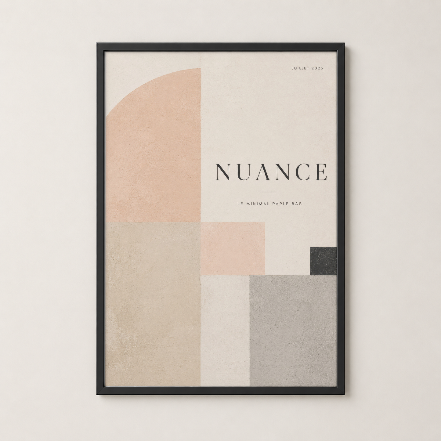 Nuance tablosu siyah çerçevede, geometrik kompozisyonu ile oturma odası duvarlarına sophis tikat katmaya hazır.