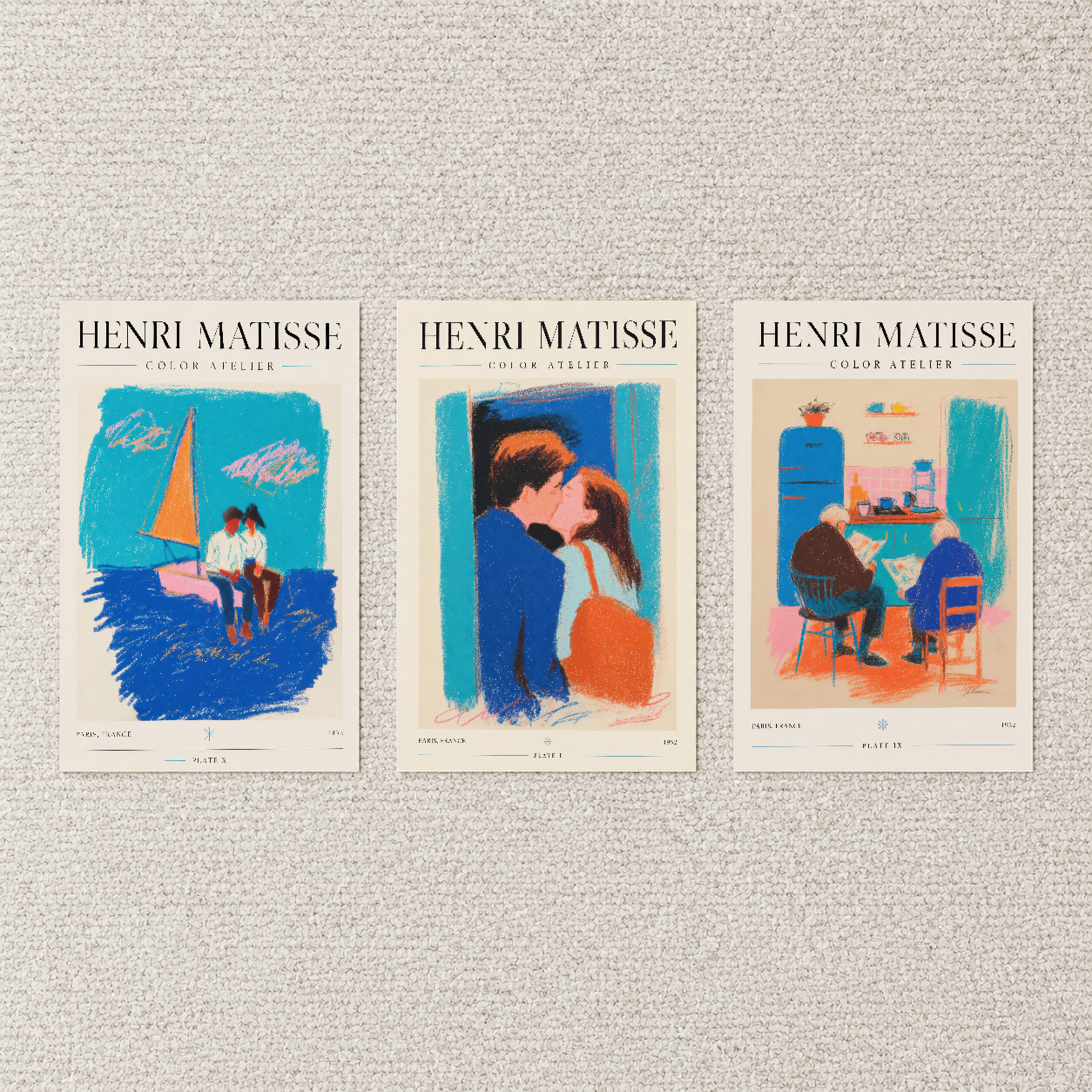 Henri Matisse Color Atelier posterlerinin üç parçalı seti, contemporary sanat koleksiyonu.