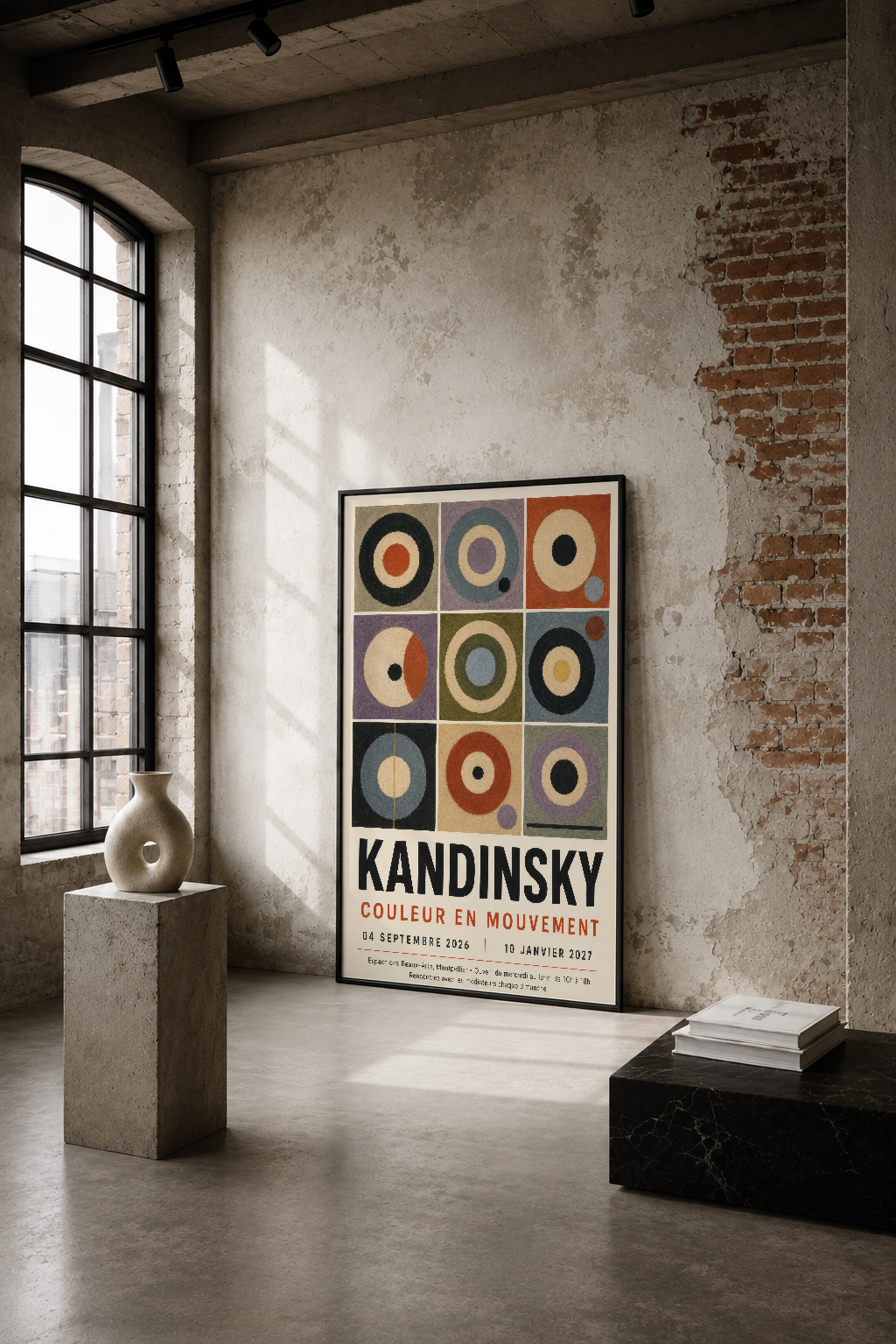 Kandinsky'nin ikonik daire çalışmalarından ilham alan, renkli geometrik desenli modern sanat tablosu.
