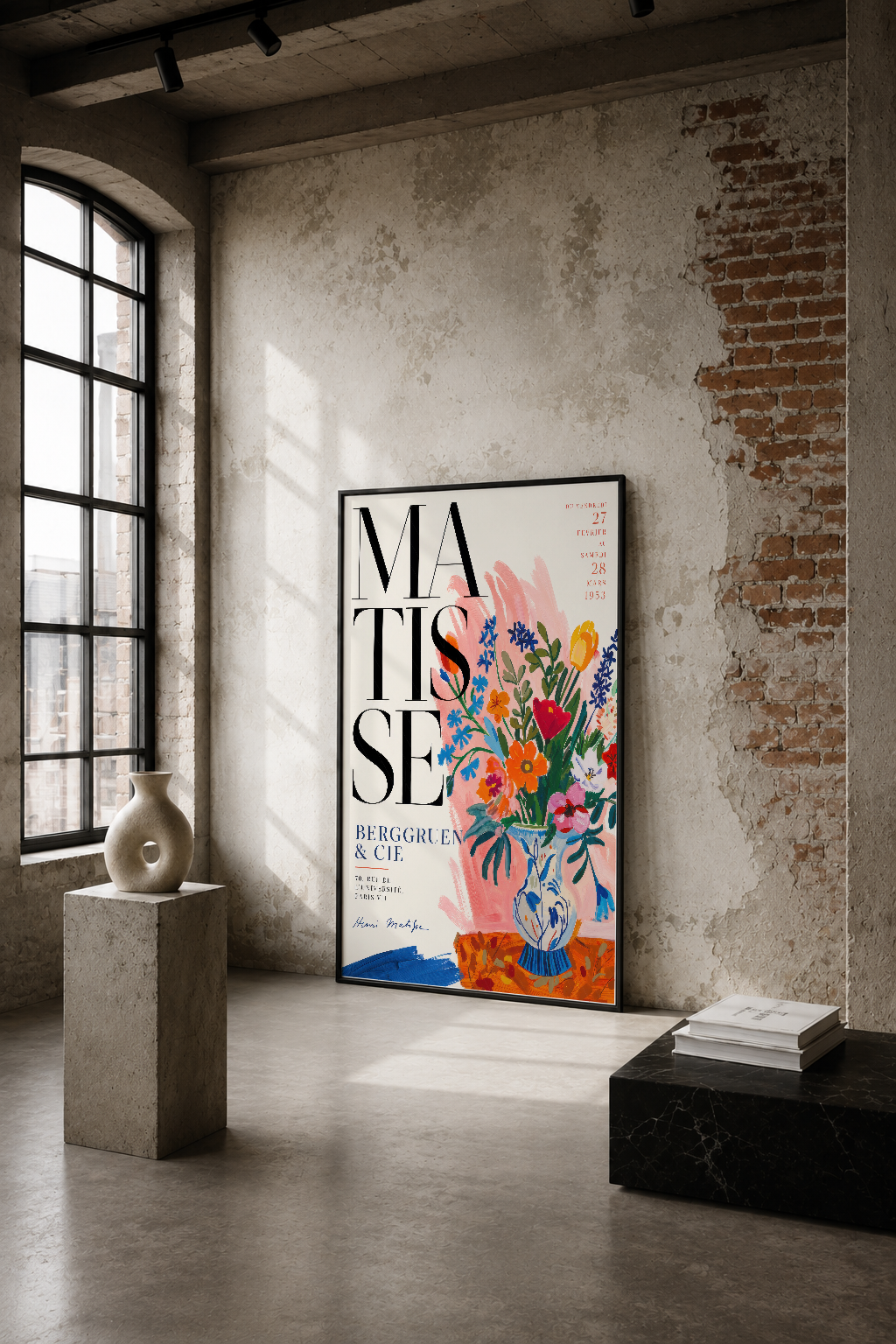 Pembe Mavi Turuncu Matisse Çiçek Vazosu Vintage Poster Duvar Tablosu