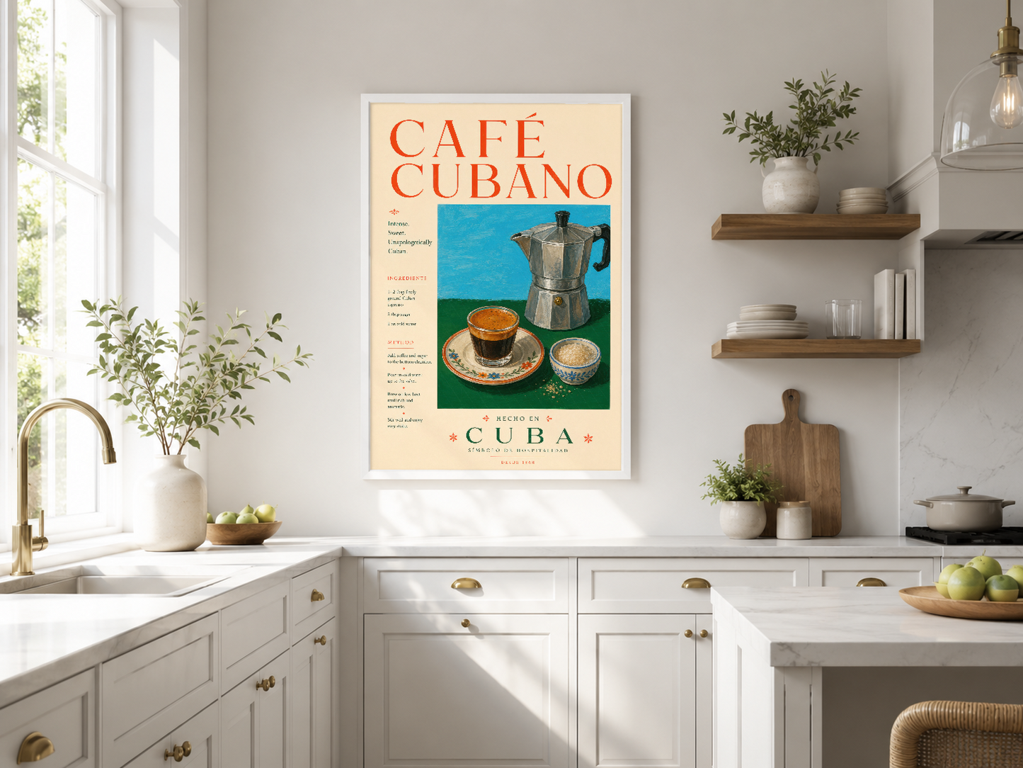 Café Cubano vintage posteri, retro tasarım ve canlı renklerle modern mutfakta klas yaratıyor.