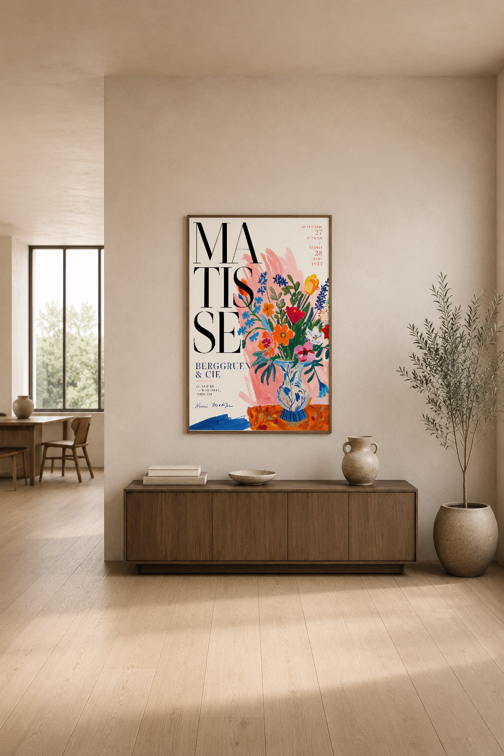 Pembe Mavi Turuncu Matisse Çiçek Vazosu Vintage Poster Duvar Tablosu