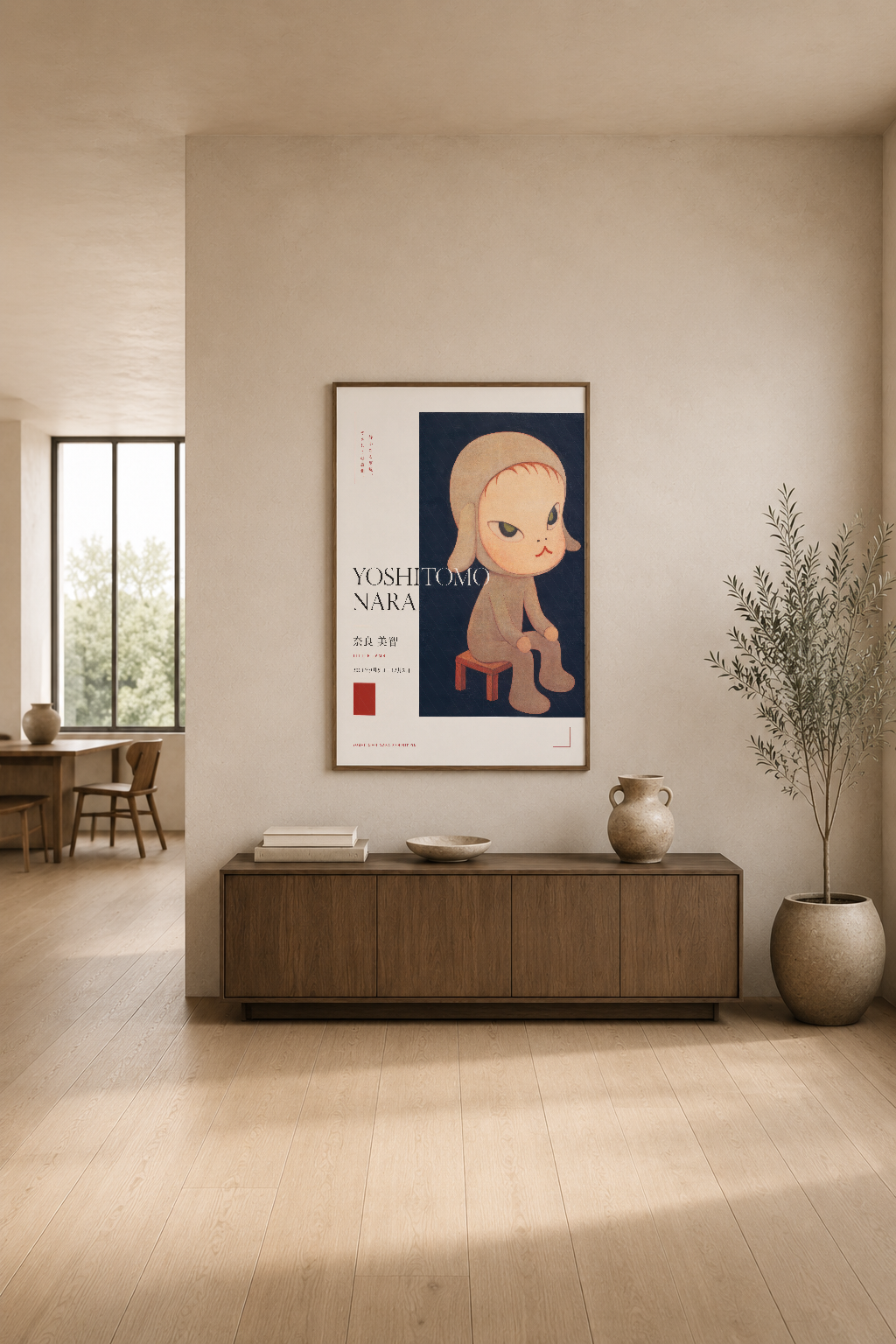 Modern oturma odasında duvar tablosu, çevre dostu dekorasyonla ahenkli sanat sunumu.