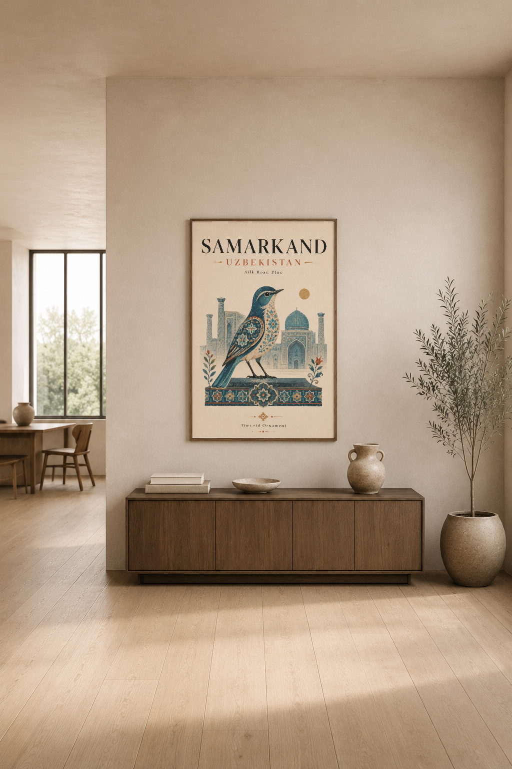 Samarkand Özbekistan posteri, zarif oturma odasının duvarında asılı dekoratif görsel.