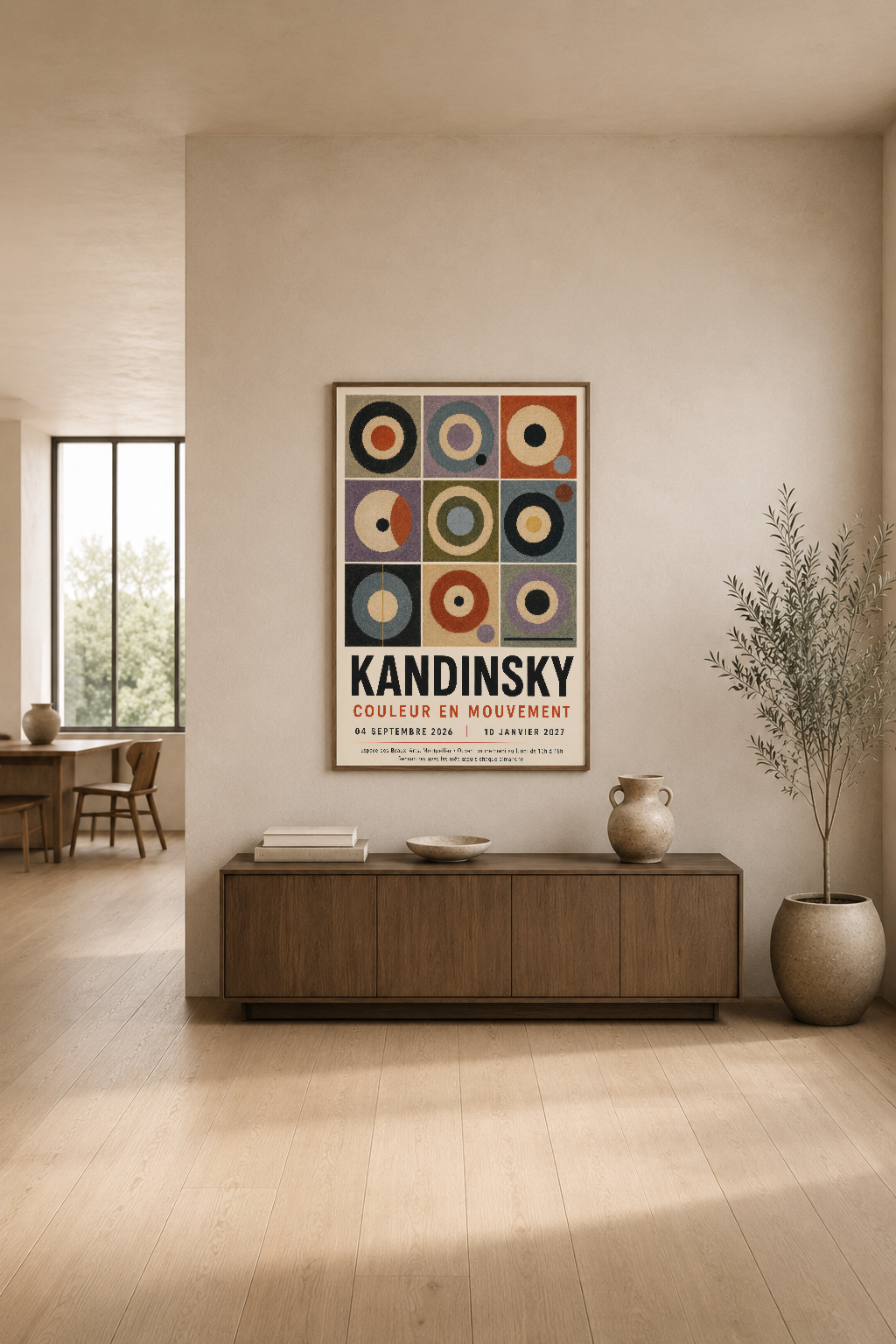 Kandinsky Couleur en Mouvement sergisi posterinden uyarlanan, canlı renk harmonisine sahip duvar tablosu.